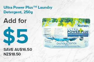 Spend $150, and purchase an Ultra Power Plus Laundry Detergent 250g for $5