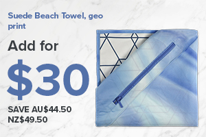 Spend $125 and purchase a Suede Beach Towel, geo print for $30