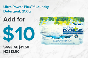 Spend $100, and purchase an Ultra Power Plus Laundry Detergent 250g for $10
